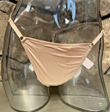 Victoria's Secret Satin Adjustable V-STRING THONG Panty Sz L PRALINE NWT