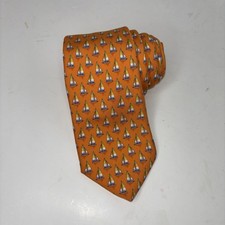 Brooks Brothers Makers 100 Silk Men's Tie Orange With Sailboats