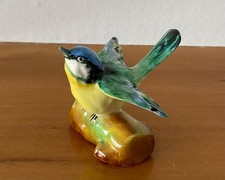 Vintage Crown Staffordshire Blue Tit on log. Glossy  VGC