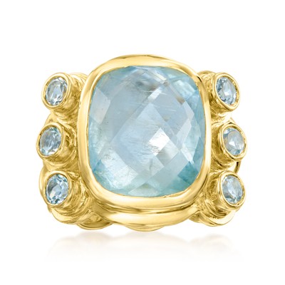 Ross-Simons Aqua & Bltpz Rng in 18k Gold Plate