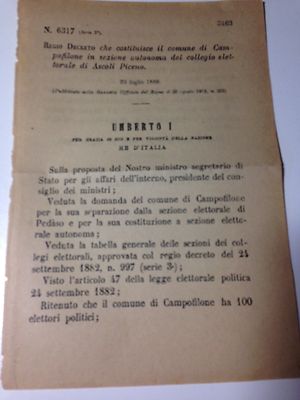 Royal Decree 23/7/1889 Campofilone sez. autonomous col. elec. di Ascoli P. -555
