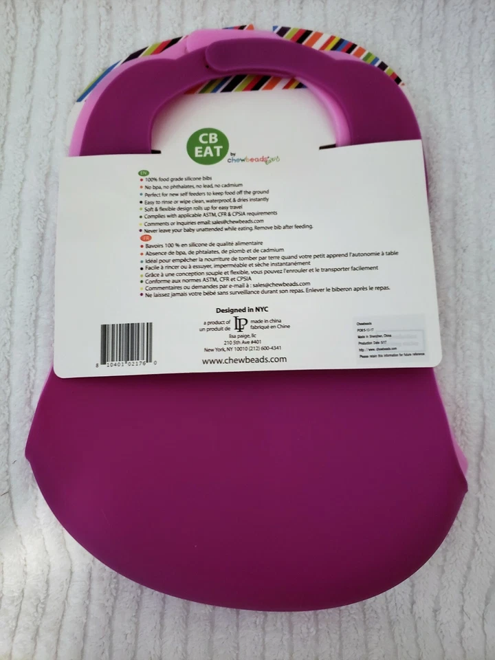 Babero Foodie para bebé con recogedor de migas paquete de 2 100 % silicona rosa/púrpura CB Eat Foto 3 de 4