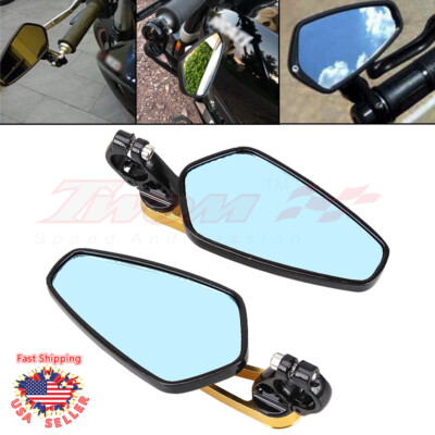 7/8'' 22MM Universal Motorcycle Aluminum Bar End Side Rearview Mirrors Gold US