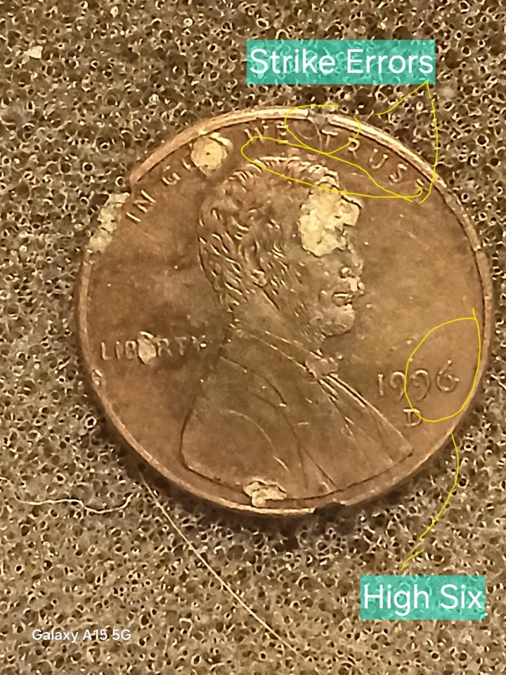  Rare Freakish Lincoln Penny ..1996 D Penny W/Rare Double/Strike Errors & other  - Image 2 of 4