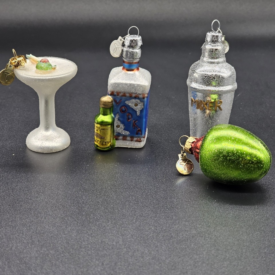 Dept 56 Mini Glass Xmas Ornament Set Of 4 Martini Cocktail Theme Mixer