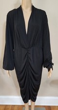 Fashion Nova Womens Dress 3XL Black Ruched Deep V-Neck Cut Out Sleeve Curve Plus