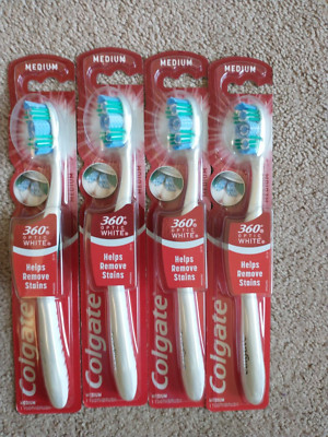 (4) Colgate 360 OPTIC WHITE MEDIUM Toothbrush Helps Remove Stains