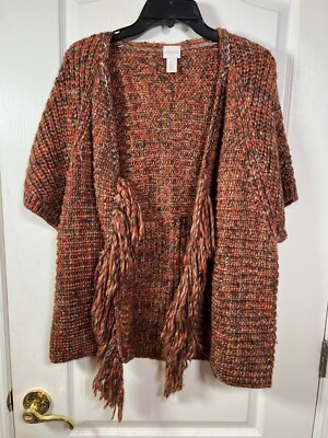 CHICOS Cardigan Womens Size 0 (US Small) Open Front Fringe Knit Sweater