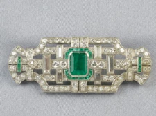 Art Deco 935 Argentium Silver 3.5CT Emerald & Cubic Zirconia Old Fashion Brooch 