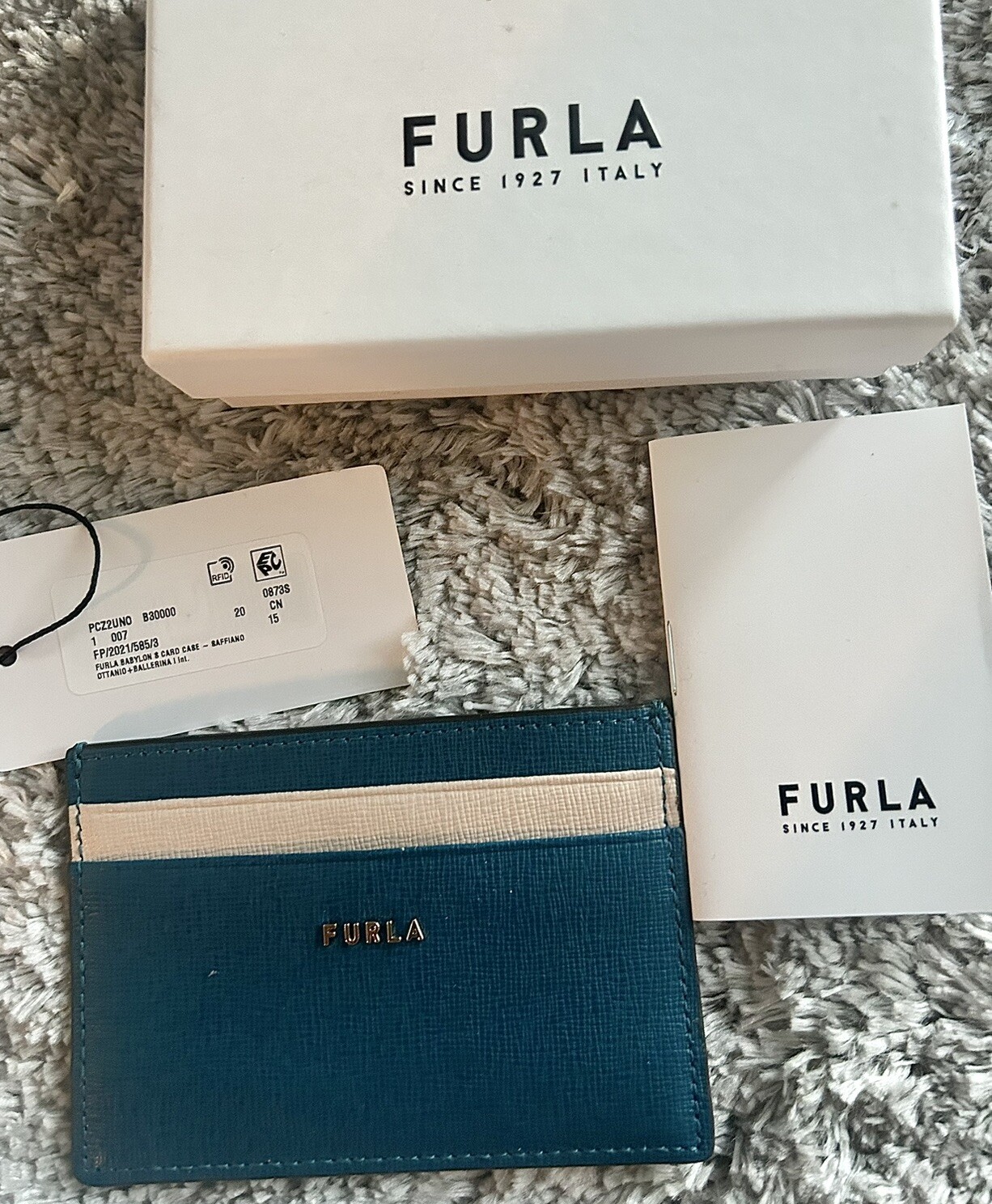 Furla Babylon Card Holder, Brand New. Leather. Blue Green & Nude Combi. RRP $120