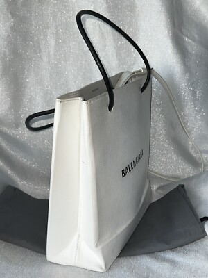 Balenciaga North South White & Black Leather Shopping Tote Balenciaga North South White & Black Leather Shopping Tote