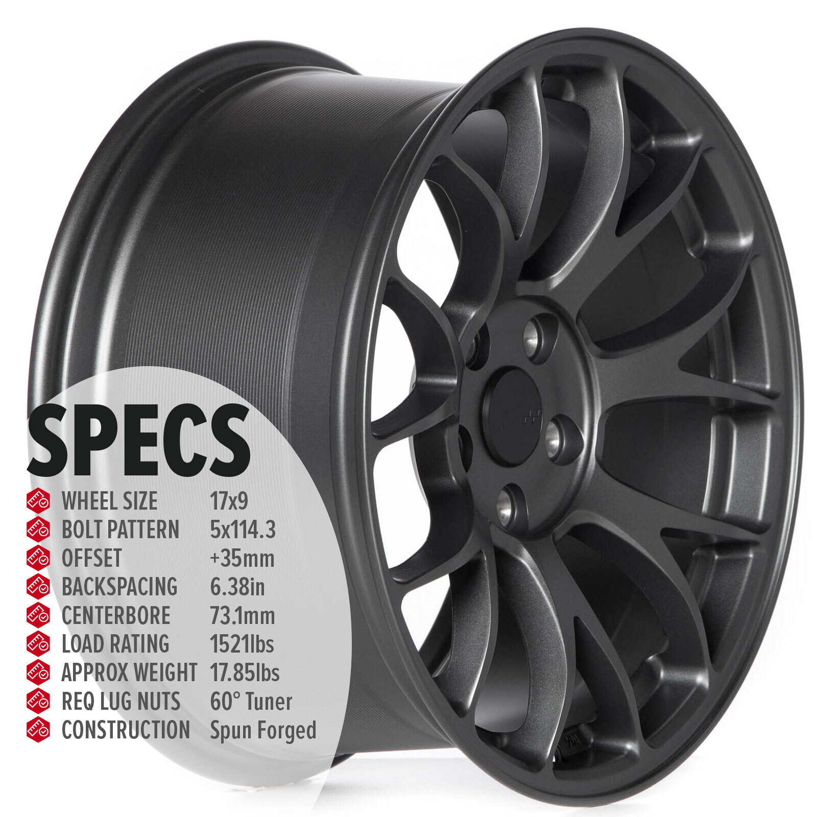 4 CIRCUIT CSF2 17x9 5x114.3 +35 MATTE FLAT GUNMETAL SPUN FORGED WHEELS ...