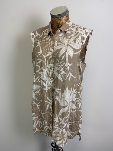 GERRY WEBER BLOUSE SHIRT 16 TAUPE CREAM Floral Linen Sleeveless NEW RRP £80 - Picture 3 of 15
