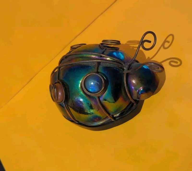 Ladybug - Vintage Ladybug Iridescent Carnival Glass Figurine