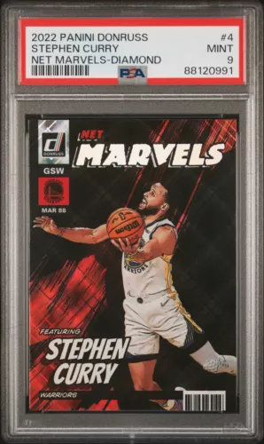 Stephen Curry 2022-23 Panini Donruss Net Marvels #4 Diamond Holo SP PSA 9