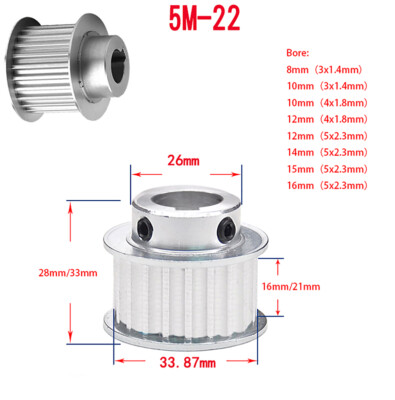 Puleggia HTD 5M BF-Type Per Cinghia Di Distribuzione Larga 15mm. Da 20 A 60 Denti, Foro Con Chiavetta. Larghezza Gola 16mm.