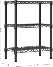 Metal 3-Tier Adjustable Shelving Organizer Wire Rack Unit Black Kitchen Garage