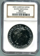 2005 Wielka Brytania S2PND UK Britannia 0,958 1 uncja Srebrna moneta bulionowa NGC MS67