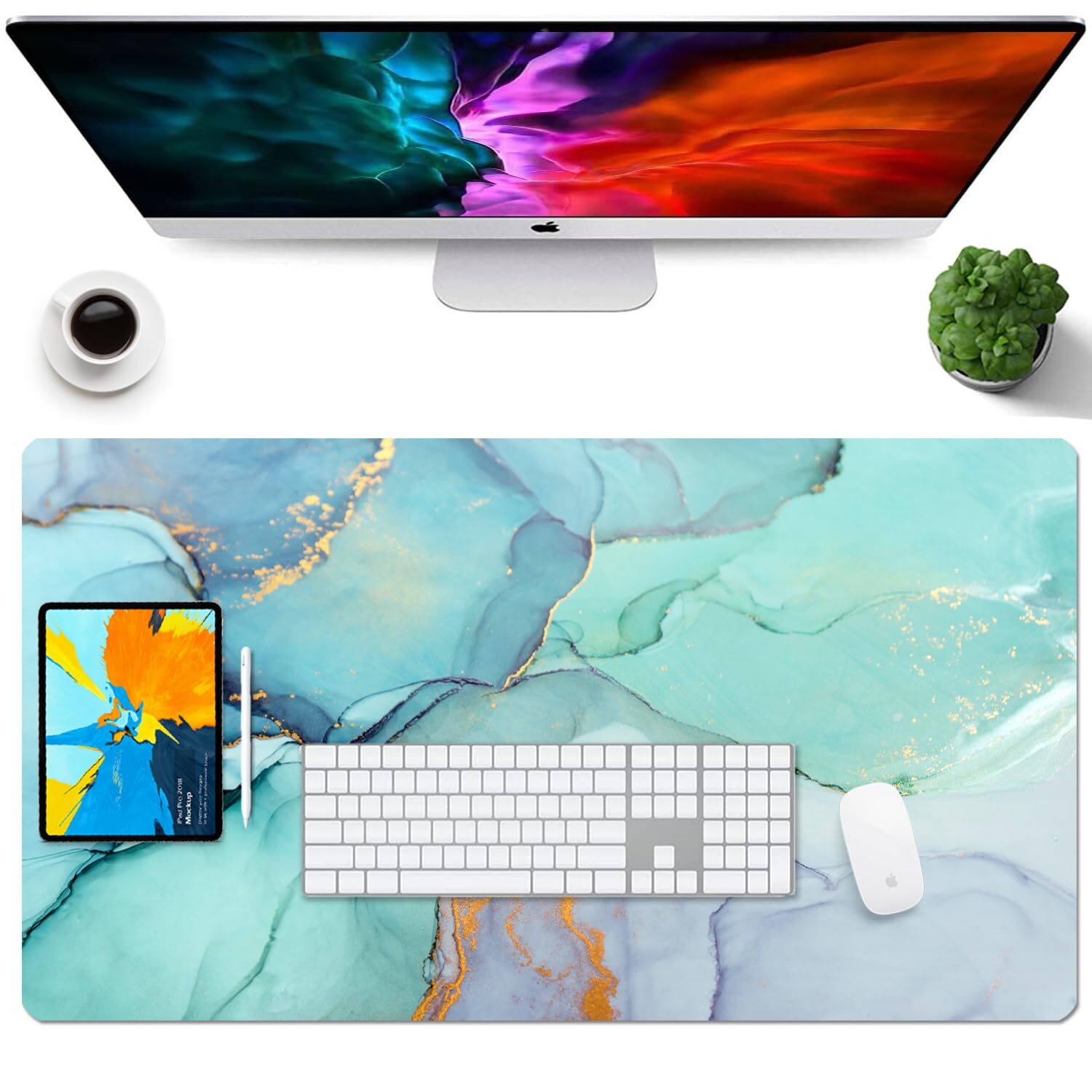 Desk Mat Desk Pad, Dual Side PU Leather Desk Pad for Keyboard and , 24''x14''...-image