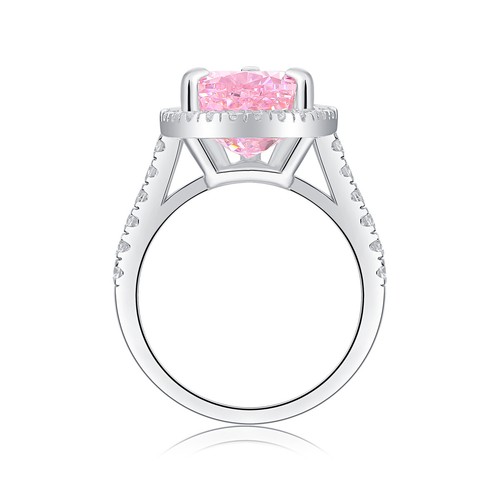 6CT Lab-Created Pink Pear Cut Diamond Halo Engagement Ring 14K White Gold Plated - Picture 6 of 10