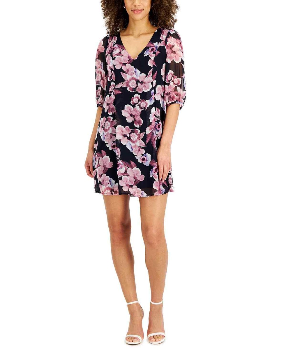 Connected Women's Petite Navy Floral Tie-Back Fit & Flare Dress - 10 - Navy  | eBay