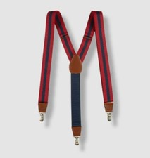 39 Club Room Men's Red Striped Stretch Clip End Brace Leather Suspenders