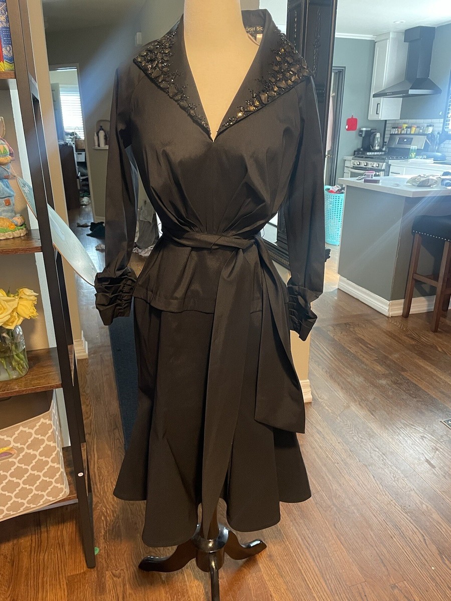 TADASHI SHOJI | Black Long Sleeve Waist Sash Evening Cocktail Midi Dress |  eBay