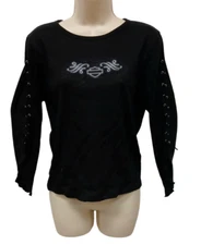 HARLEY DAVIDSON LADY SILVER LOOP LACE UP black L/S HEAVY SHIRT [NEW]