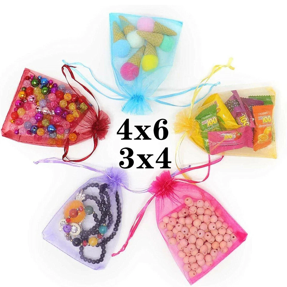100/200 piezas Organza Boda Fiesta Favor Decoración Regalo Caramelo Bolsas Transparentes 4x6/3x4 Foto 2 de 4
