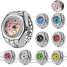 Diamond Stylish Round Analog Quartz Ring Watch Dial Elastic Band Finger Watch