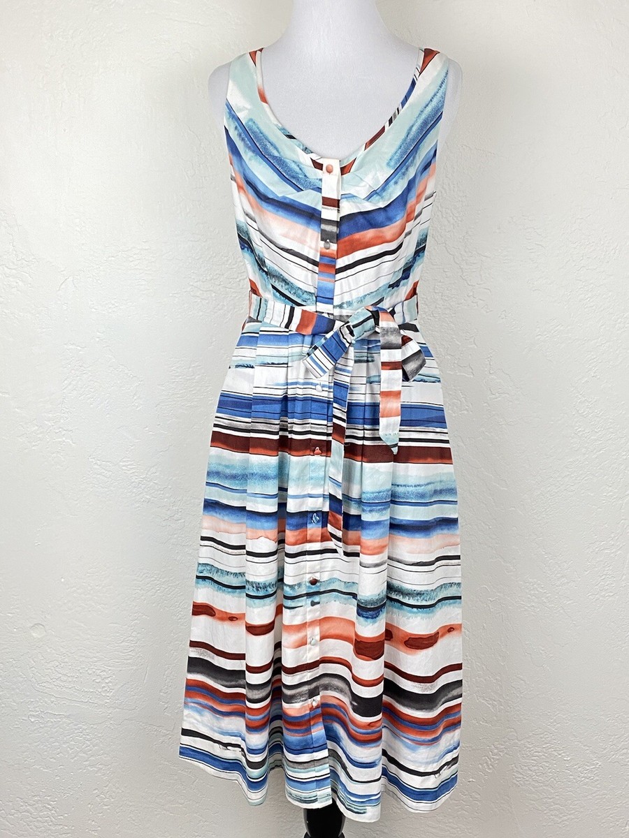 anthro blue and white dress Anthropologie Maeve Sleeveless Midi Shirt Dress Blue White NauticalMedium NWT