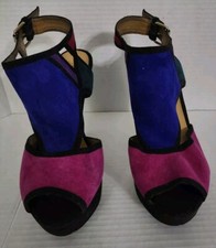 Nine West Womens Heels 9.5 Suede Blue/Green Colorblock Platform Founders 