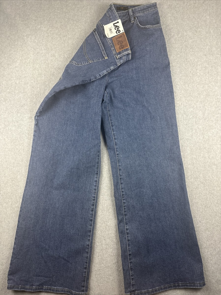 Lee Jeans Womens 34x33 High Rise A-Line Wide Leg Baggy Denim Med