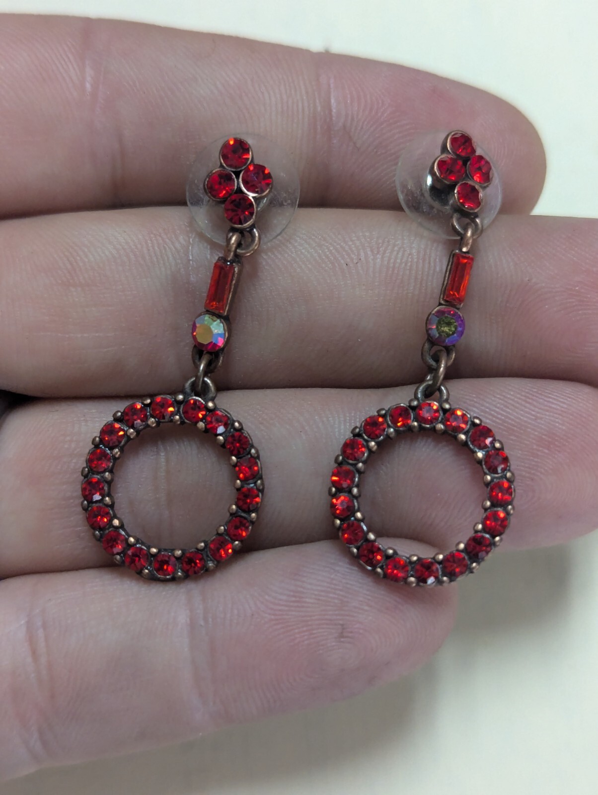 Vintage Rhinestone Red Drop Stud Earrings - image 1