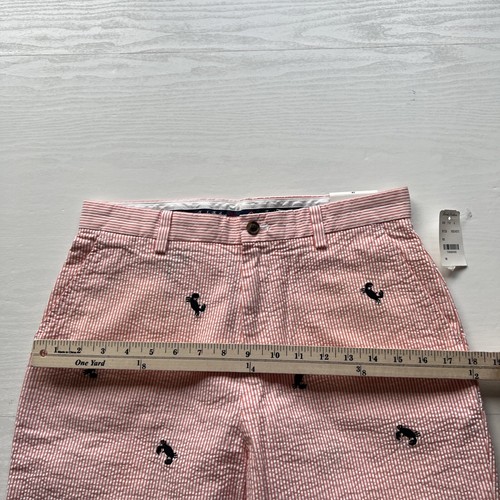 Brooks Brothers Seersucker Shorts Boys 18 Orange Stripe Crab Print 10 Inch New - Picture 4 of 13