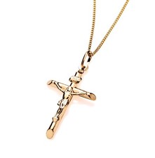 9ct Yellow Gold on Silver Large Crucifix Cross Pendant & Chain 16 18 20 inch