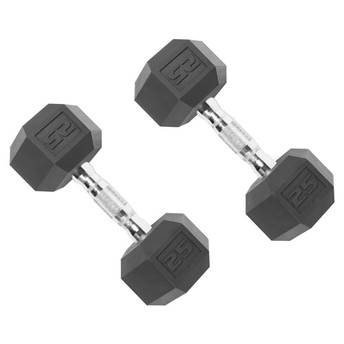 50 lb Rubber Hex Dumbbell Weight Set, Includes 2 x 25lb Dumbbells - Picture 2 of 5