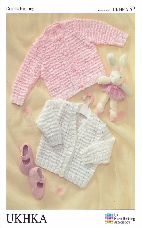 Double Knitting Pattern Baby DK Long Sleeved Cardigans Ribbed Detail UKHKA 52