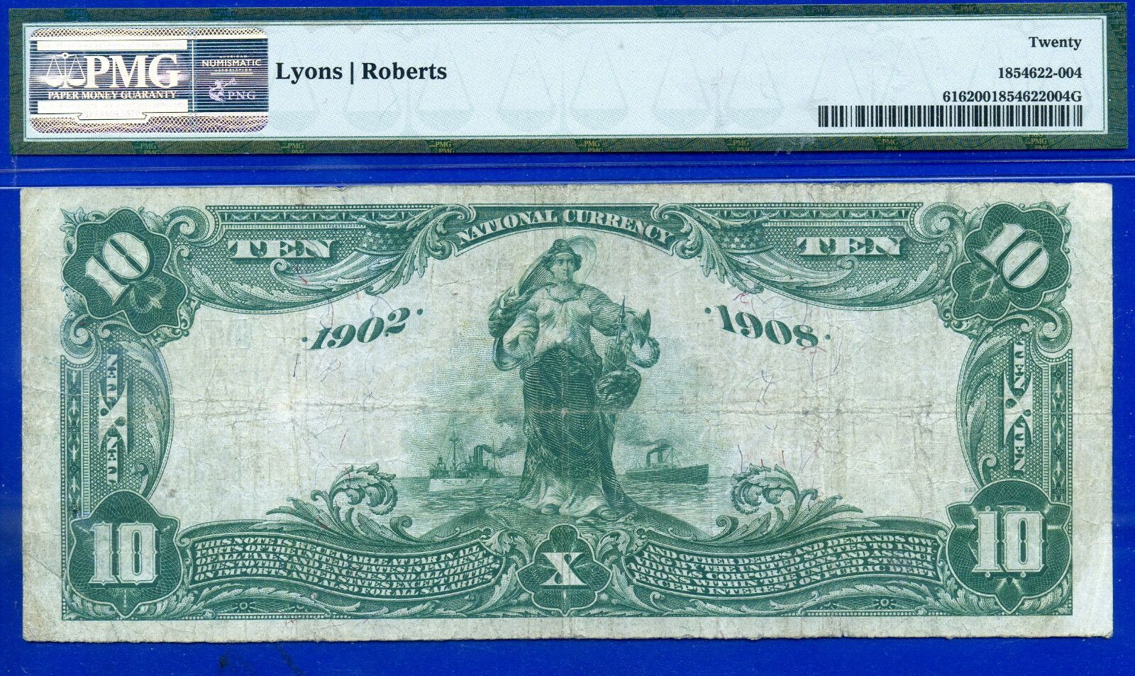 1902 10 National Currency PMG 20 top pop 1/0 only known Doon, Iowa CH