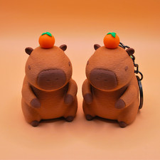 Capybara Figurine or Keychain with Turtle Backpack and Orange Hat