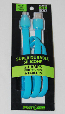 Gadget Gear Blue USB to Micro USB Super Durable Silicone 2.1 Amps Cable XL 31''