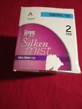 2 Pair L'eggs Silken mist Control Top Pantyhose Run Resistant Nude Size A