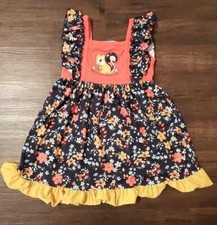 Girls Marie Nicole Boutique Navy Blue Orange Squirrel Fall Dress Size 7