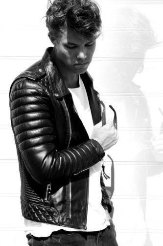 New Men's Leather Jacket Black Slim fit Motorcycle Real lambskin jacket #831 - Picture 1 of 6