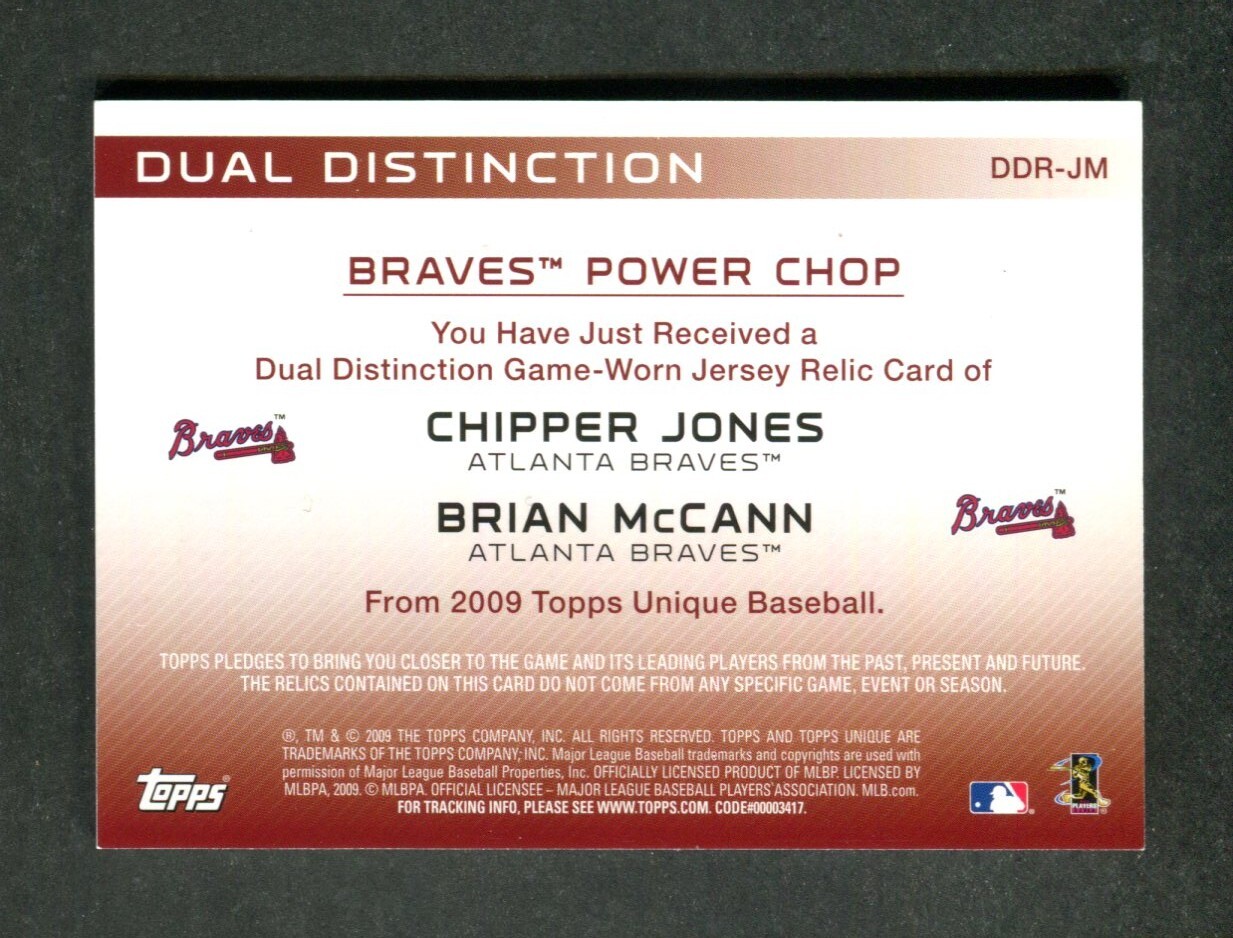 Chipper Jones / McCann Dual Distinction Game Worn Baseball Jersey Card