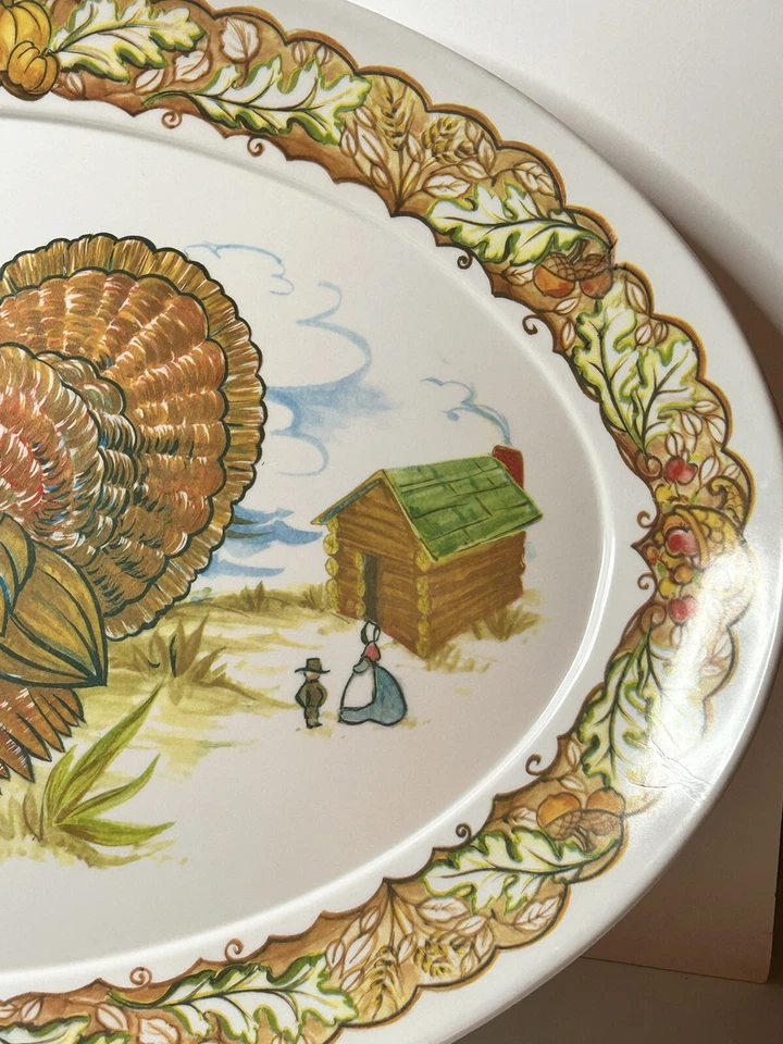 Plato de pavo Brookpark GRANDE melamina Acción de Gracias #1521 vintage 15 x 21" Foto 4 de 4