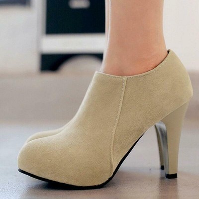 Womens Ankle Boots Platform faux Suede side Zip high heel Booties Shoes 