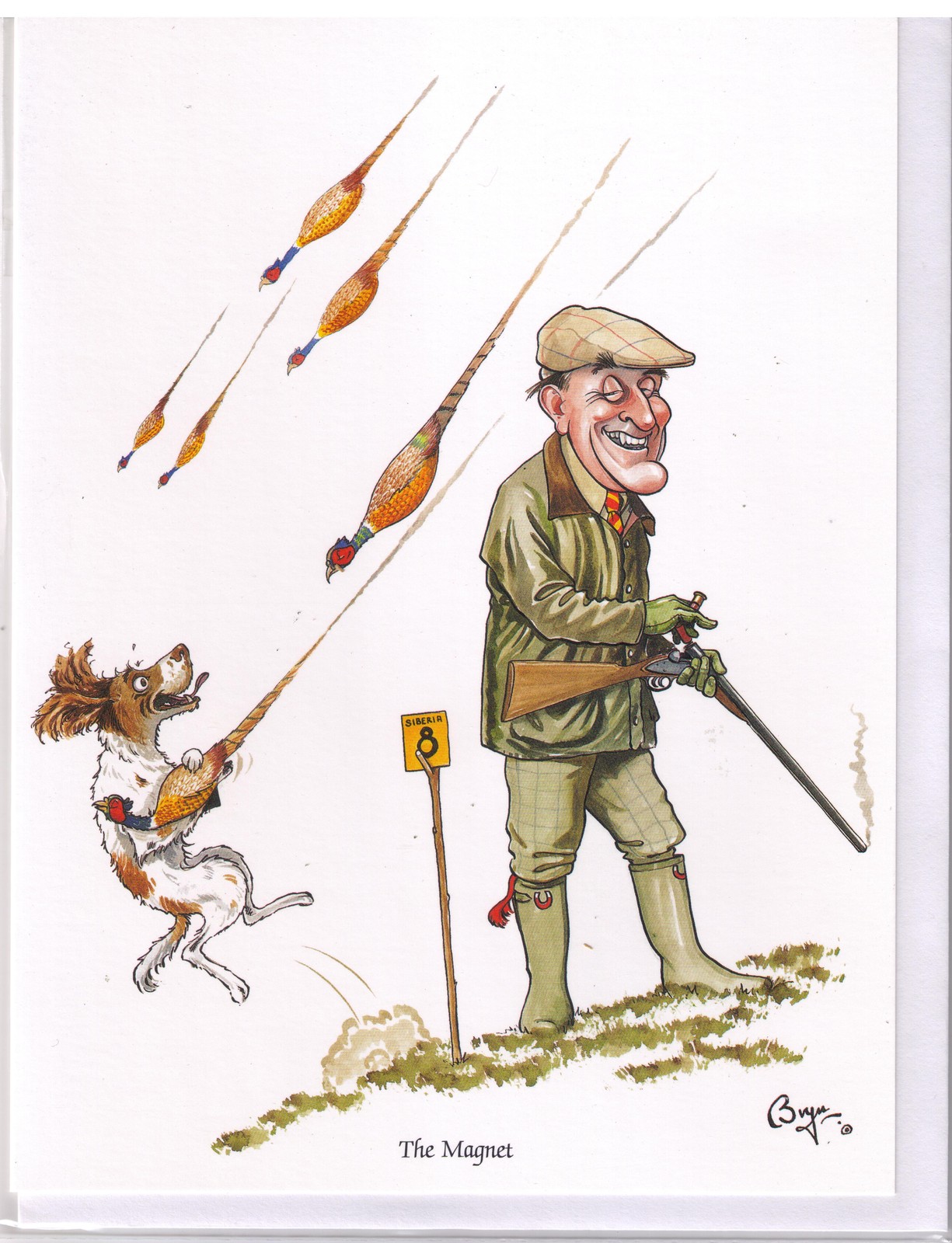 Bryn Parry The Magnet - Pheasant Shooting Greeting Card & envelope blank inside