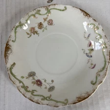 Syracuse China Vitreous O.P.Co Saucer Green Scroll Floral Gold Trim