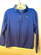 Vineyard Vines Boys Blue Cotton Knit 1/4 Zip Mock Neck Logo Sweatshirt S